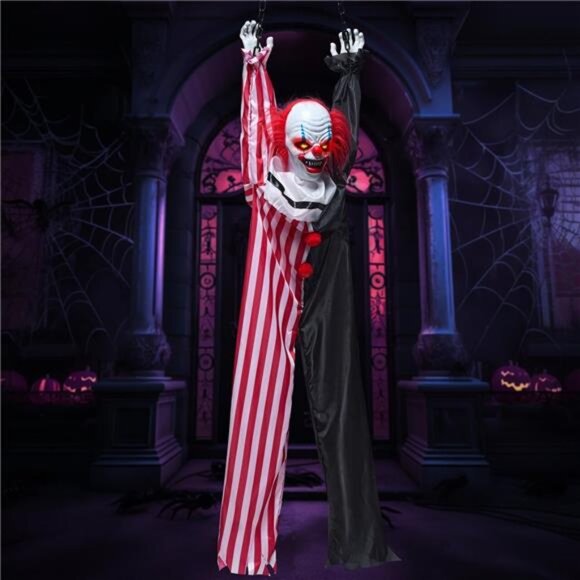 JOYIN 65" Halloween Hanging Scary Clown Decorations with Chain, with LED Lights - Picture 1 of 7